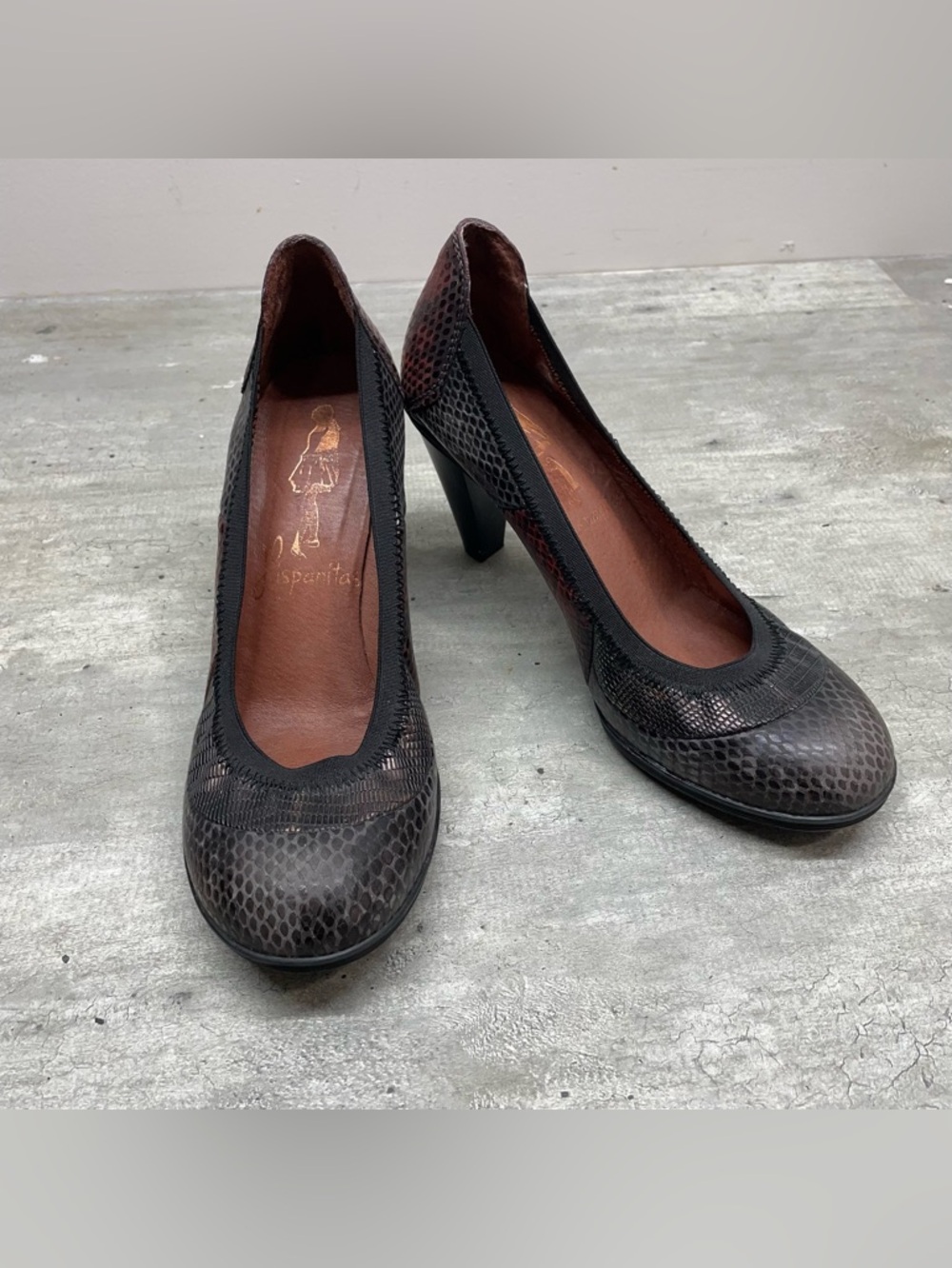 Hispanitas Pumps Womens 38 Burgundy Grey Snakeskin‎ Leather Spain Excellent Heel